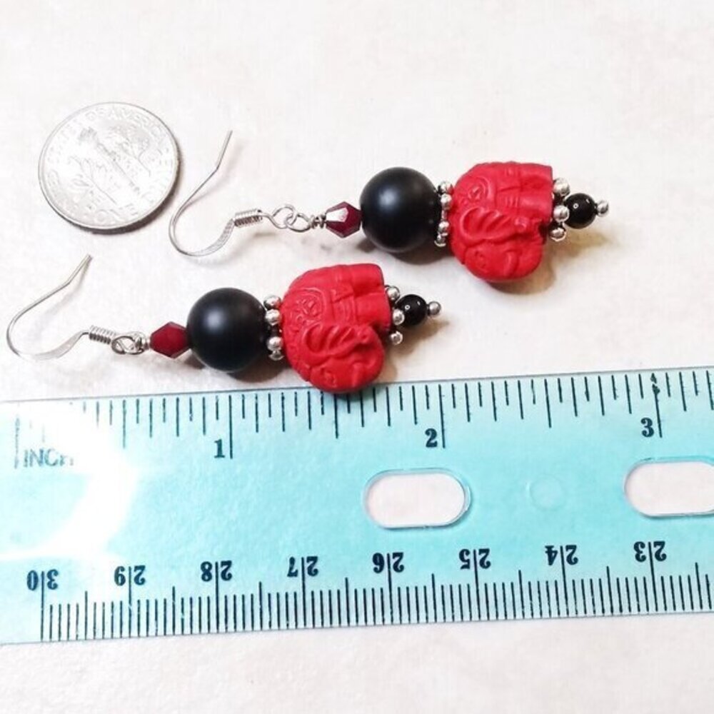 Super Cute! Large & Chunky! Black + Red Elephant Dangle Earrings! Tuskers!!! - Picture 10 of 10